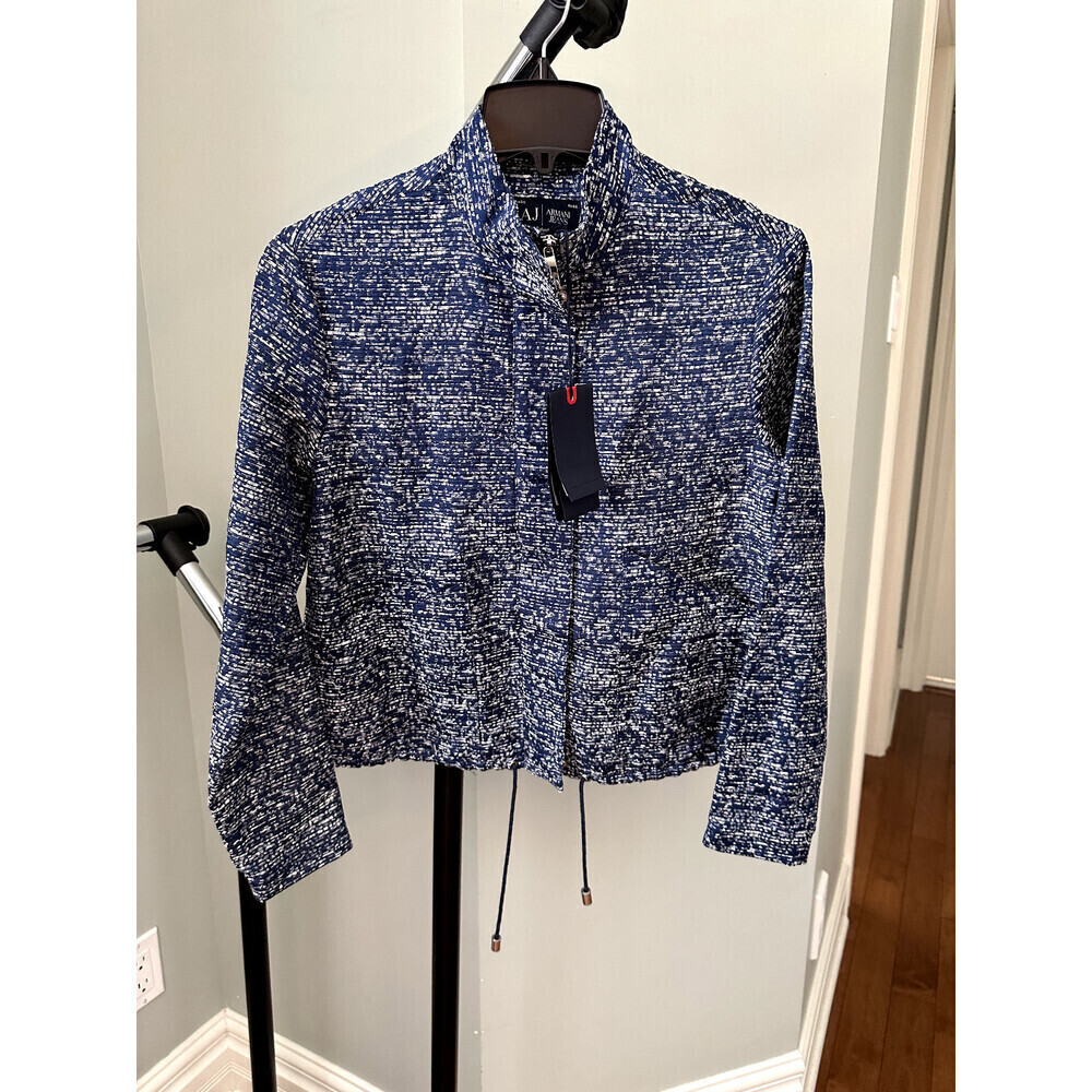 Armani Jeans Women's Jacquard Canvas Light Spring Jacket Dark Blue Size 40 $380